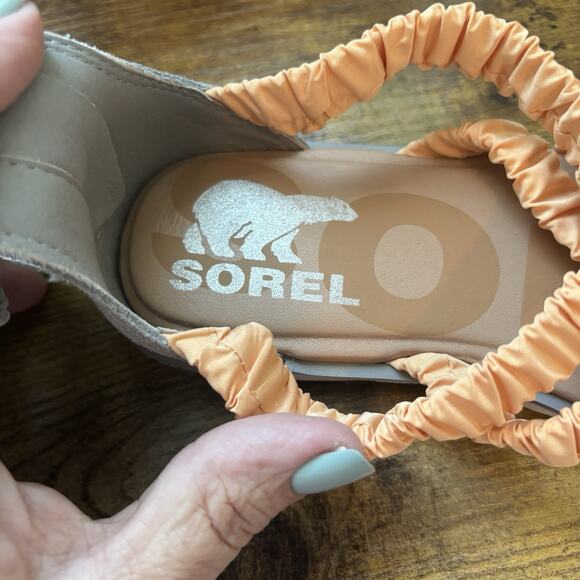 Sorel Womens Shoes 6 1/2 Gray And Orange Ella II Ankle Strap Sandal Back Zip - Picture 6 of 12